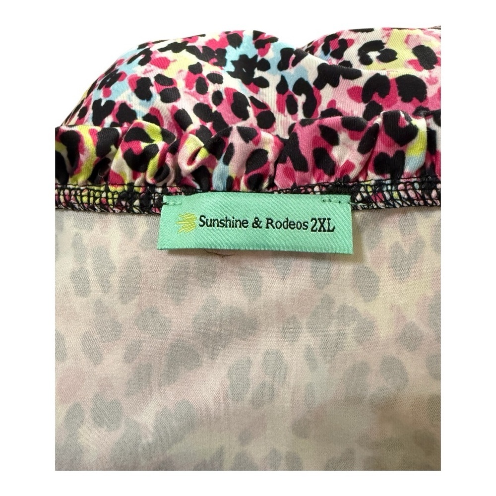 Sunshine & Rodeos 2XL Ruffle Sleeve Blouse Pink Multicolor Leopard - Picture 5 of 6